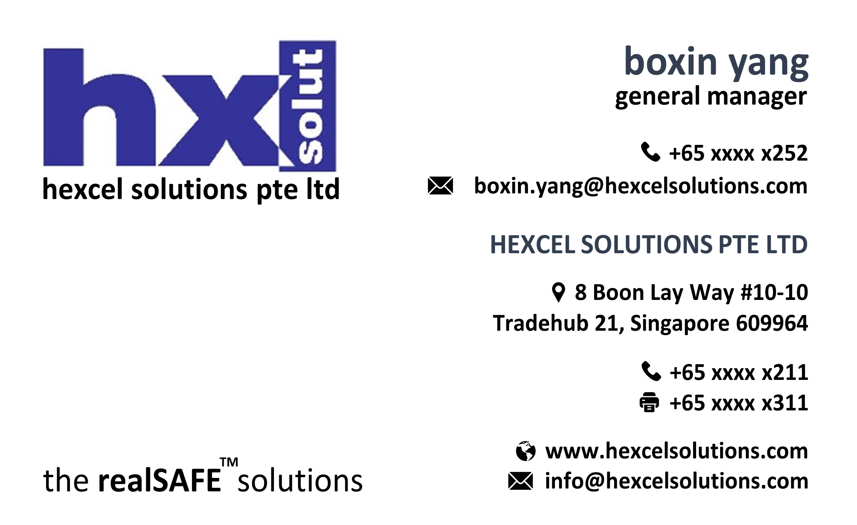 Digital name card for Boxin Yang, General Manager